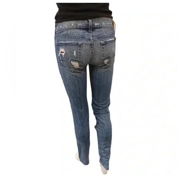 7 For  All Mankind Distressed Low Rise Bootcut Jeans Size 27 - Picture 2 of 11